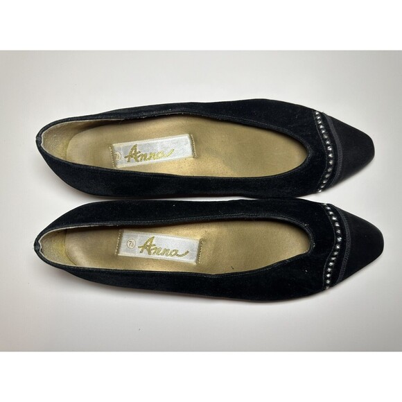 *RARE* Anna Black Suede Rhinestone Kitten Heel Pumps Women's SIZE 7.5 - Picture 5 of 9